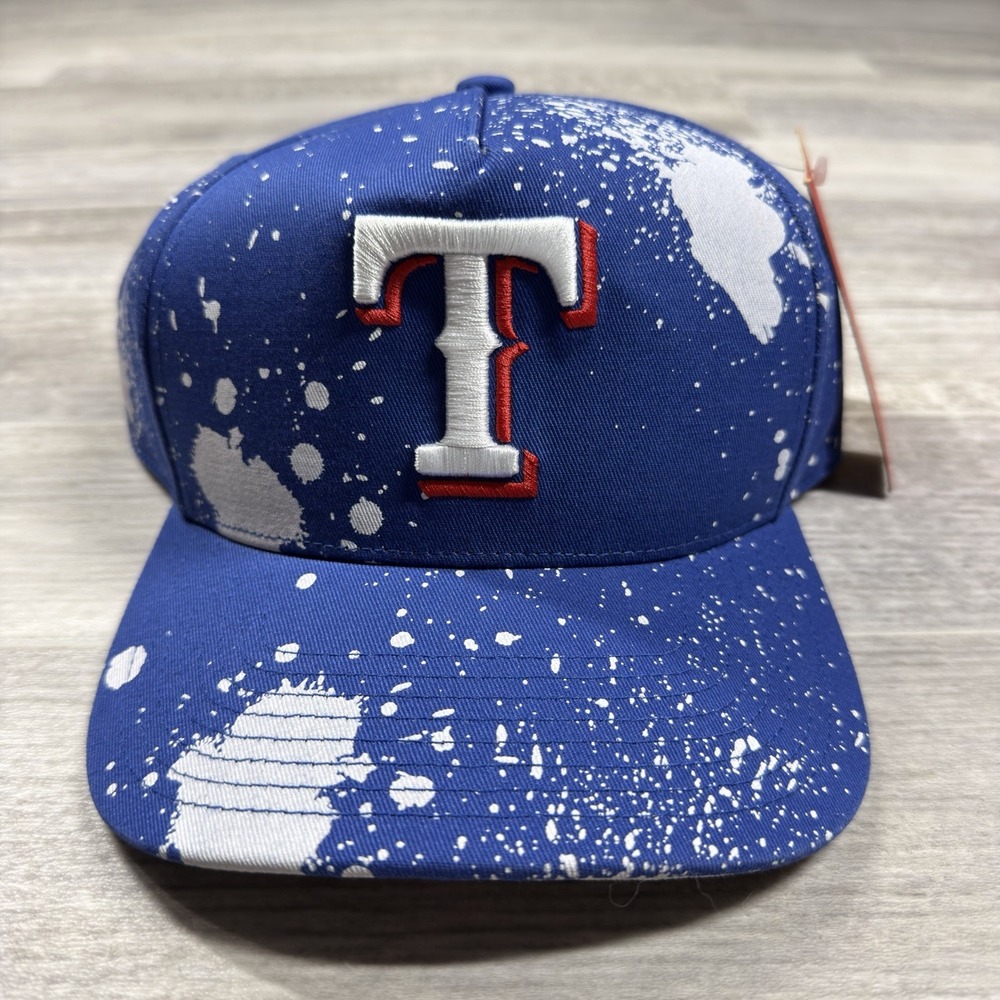 Texas Rangers MLB Blue Mitchell & Ness Splatter Pro Pinch Snapback Hat OSFM NWT!
